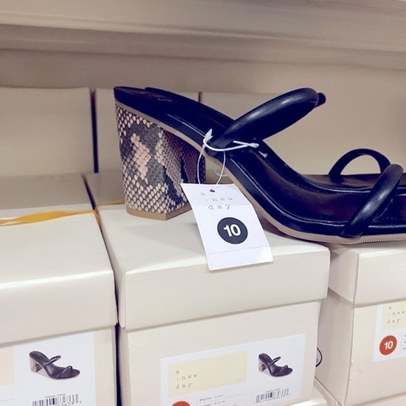 NWT A New Day Cass black snake block heel sandals - Picture 5 of 9